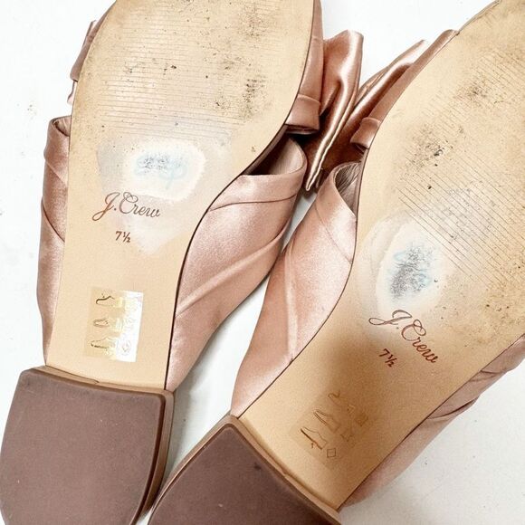 J. Crew Abbie Blush Pink Satin Bow Slide Square Toe Sandals Leather Women’s 7.5 - Picture 8 of 8